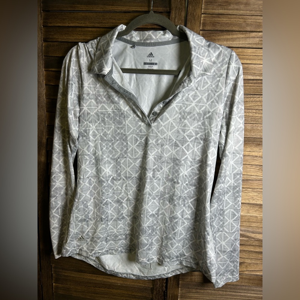 Adidas Golf Gray Long Sleeve Shirt Adidas Golf gray white geometric print - Picture 4 of 4